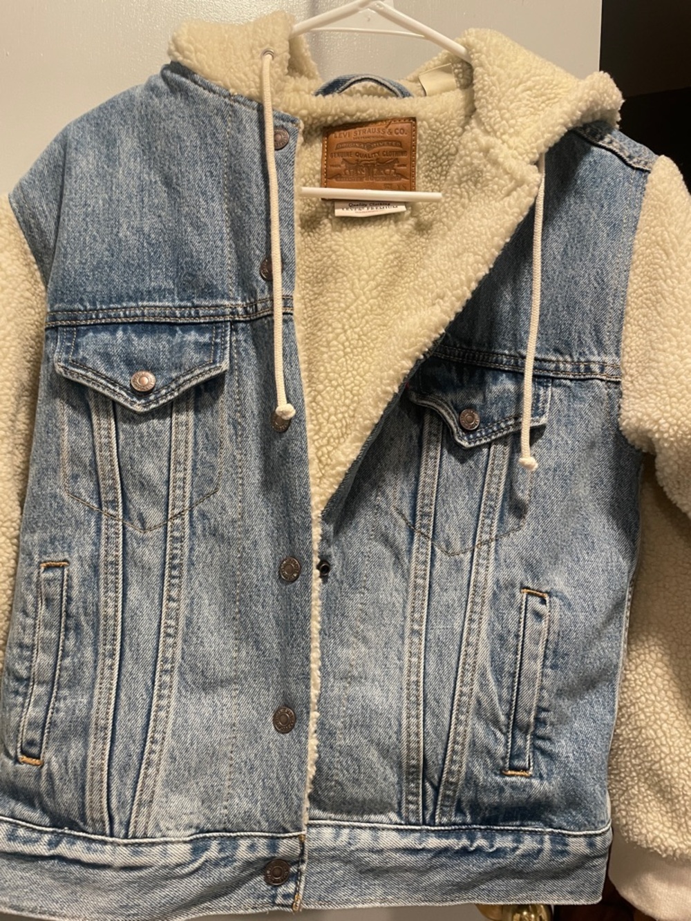 Levi's Sherpa-Lined Denim Hooded Jacket - Light Blue & Cream